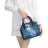 Tonga Kupesi Ngatu Shoulder Handbag Vintage Blue Plumeria