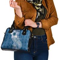Tonga Kupesi Ngatu Shoulder Handbag Vintage Blue Plumeria