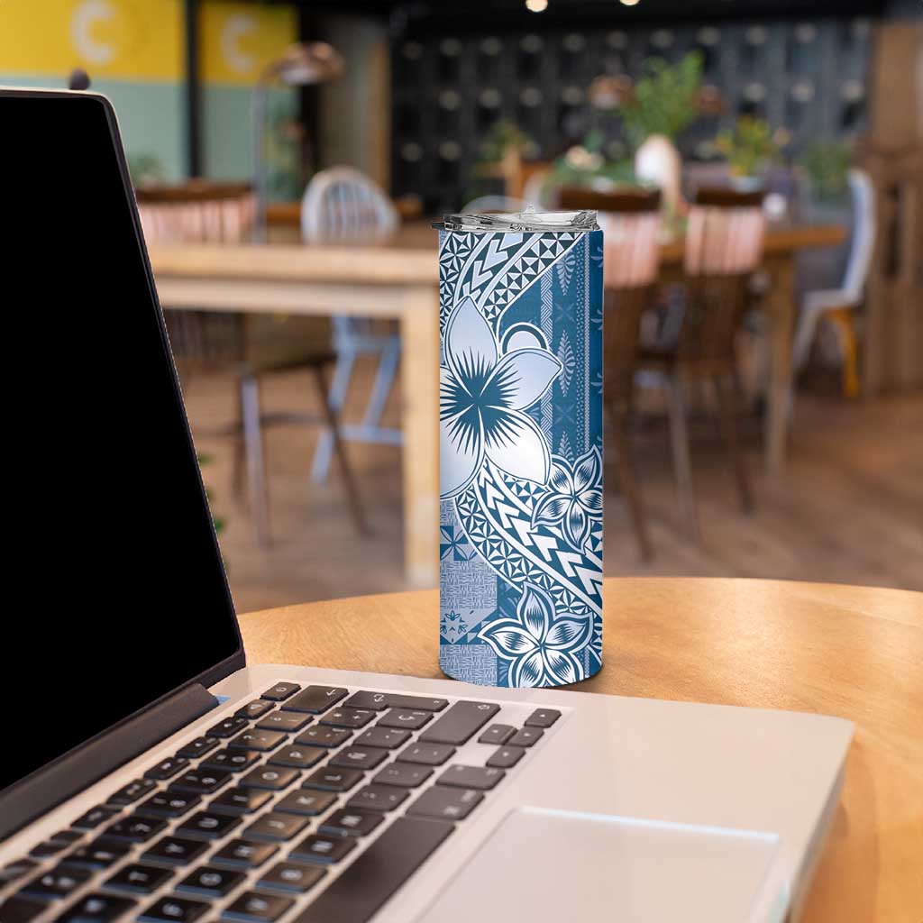 Tonga Kupesi Ngatu Skinny Tumbler Vintage Blue Plumeria