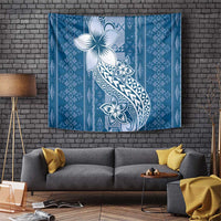 Tonga Kupesi Ngatu Tapestry Vintage Blue Plumeria