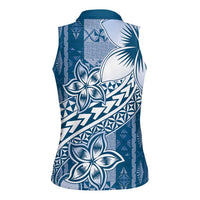 Tonga Kupesi Ngatu Women Sleeveless Polo Shirt Vintage Blue Plumeria LT05 - Polynesian Pride