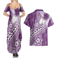 Tonga Kupesi Ngatu Couples Matching Summer Maxi Dress and Hawaiian Shirt Vintage Purple Plumeria LT05 - Polynesian Pride