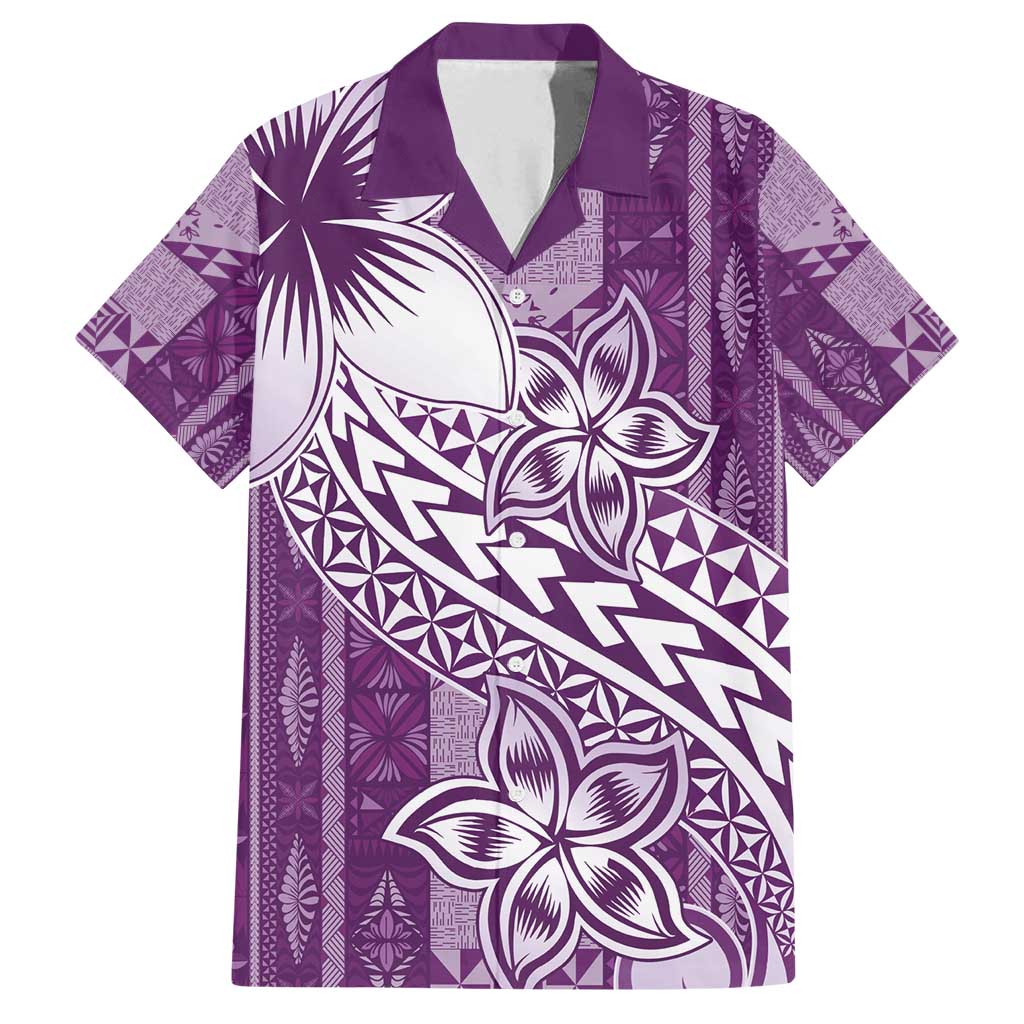 Tonga Kupesi Ngatu Family Matching Long Sleeve Bodycon Dress and Hawaiian Shirt Vintage Purple Plumeria LT05 Dad's Shirt - Short Sleeve Purple - Polynesian Pride