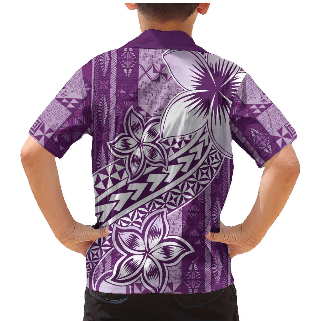 Tonga Kupesi Ngatu Family Matching Mermaid Dress and Hawaiian Shirt Vintage Purple Plumeria LT05 - Polynesian Pride