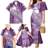 Tonga Kupesi Ngatu Family Matching Mermaid Dress and Hawaiian Shirt Vintage Purple Plumeria LT05 - Polynesian Pride