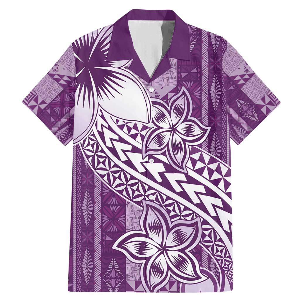 Tonga Kupesi Ngatu Family Matching Mermaid Dress and Hawaiian Shirt Vintage Purple Plumeria LT05 Dad's Shirt - Short Sleeve Purple - Polynesian Pride