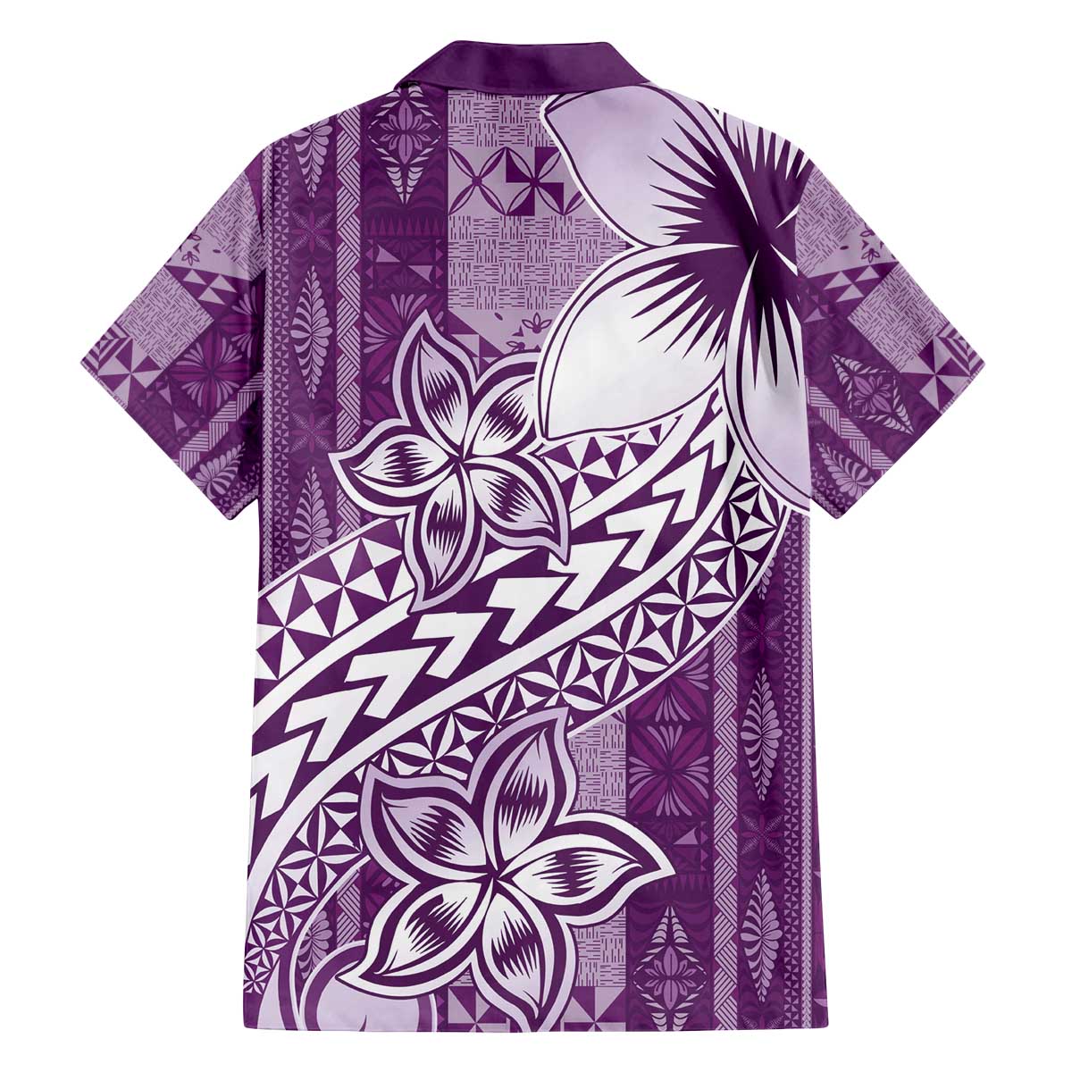 Tonga Kupesi Ngatu Family Matching Off The Shoulder Long Sleeve Dress and Hawaiian Shirt Vintage Purple Plumeria LT05 - Polynesian Pride