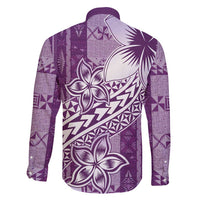 Tonga Kupesi Ngatu Family Matching Off Shoulder Maxi Dress and Hawaiian Shirt Vintage Purple Plumeria LT05 - Polynesian Pride