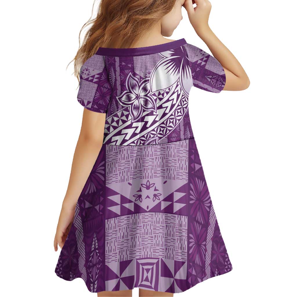 Tonga Kupesi Ngatu Family Matching Off Shoulder Short Dress and Hawaiian Shirt Vintage Purple Plumeria LT05 - Polynesian Pride