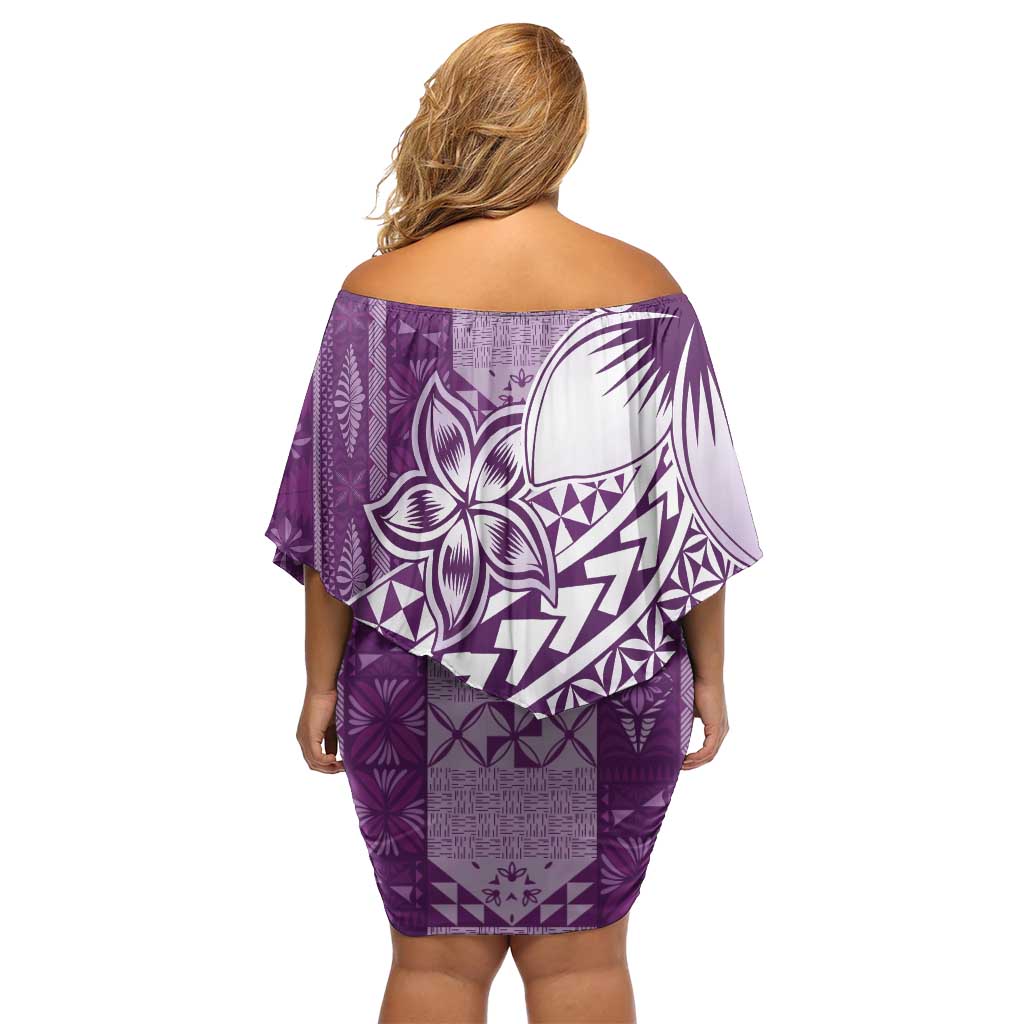 Tonga Kupesi Ngatu Family Matching Off Shoulder Short Dress and Hawaiian Shirt Vintage Purple Plumeria LT05 - Polynesian Pride