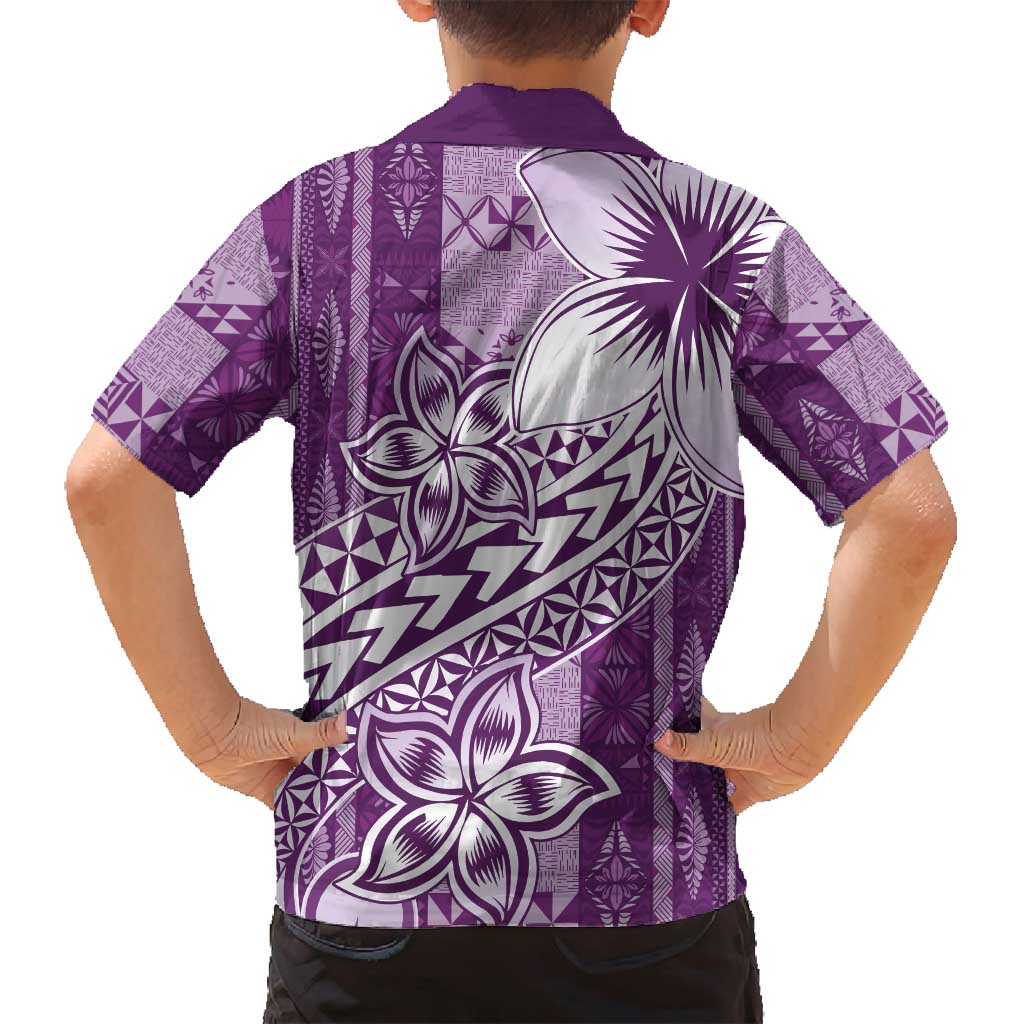 Tonga Kupesi Ngatu Family Matching Summer Maxi Dress and Hawaiian Shirt Vintage Purple Plumeria LT05 - Polynesian Pride