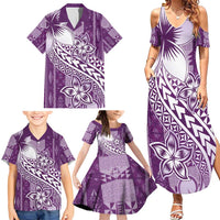 Tonga Kupesi Ngatu Family Matching Summer Maxi Dress and Hawaiian Shirt Vintage Purple Plumeria LT05 - Polynesian Pride