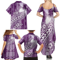 Tonga Kupesi Ngatu Family Matching Summer Maxi Dress and Hawaiian Shirt Vintage Purple Plumeria LT05 - Polynesian Pride