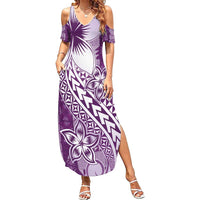 Tonga Kupesi Ngatu Family Matching Summer Maxi Dress and Hawaiian Shirt Vintage Purple Plumeria LT05 Mom's Dress Purple - Polynesian Pride
