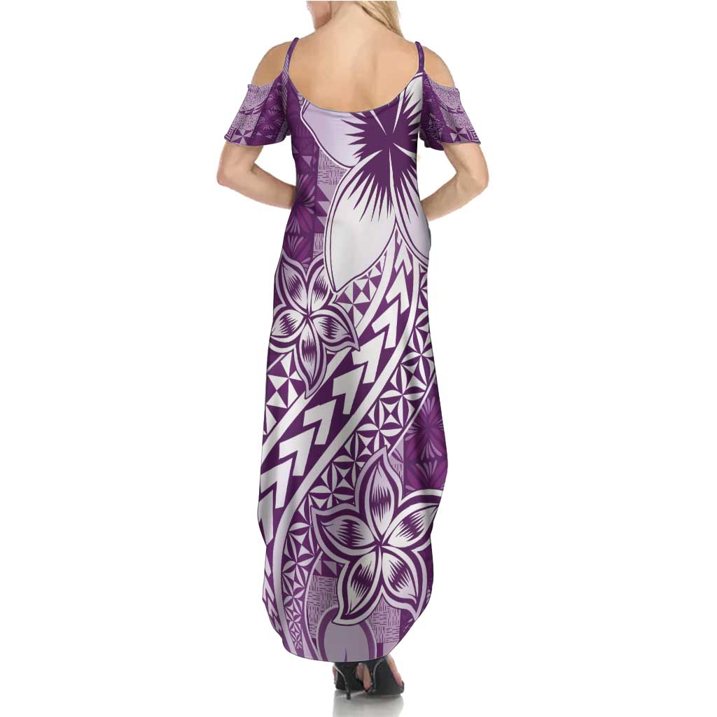 Tonga Kupesi Ngatu Family Matching Summer Maxi Dress and Hawaiian Shirt Vintage Purple Plumeria LT05 - Polynesian Pride