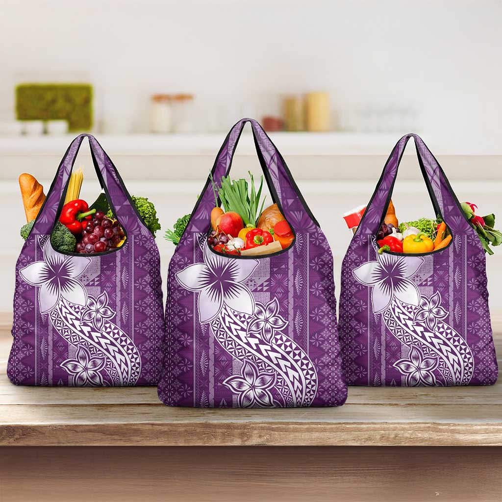 Tonga Kupesi Ngatu Grocery Bag Vintage Purple Plumeria