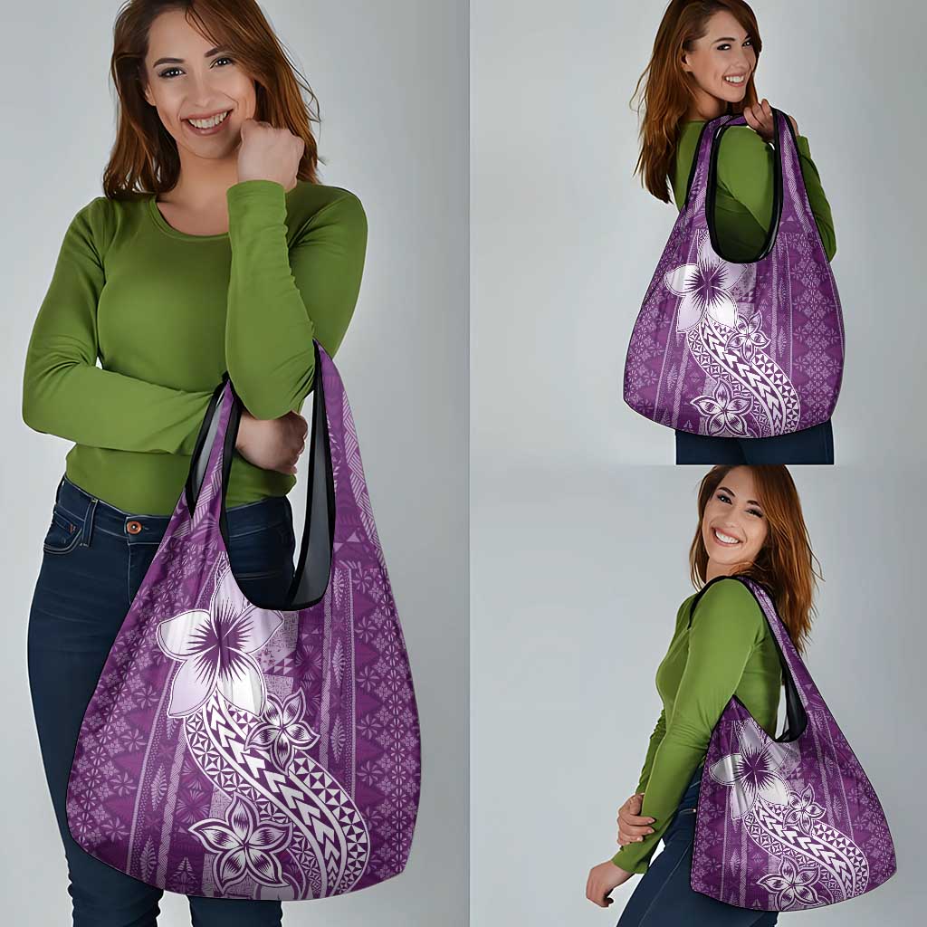 Tonga Kupesi Ngatu Grocery Bag Vintage Purple Plumeria
