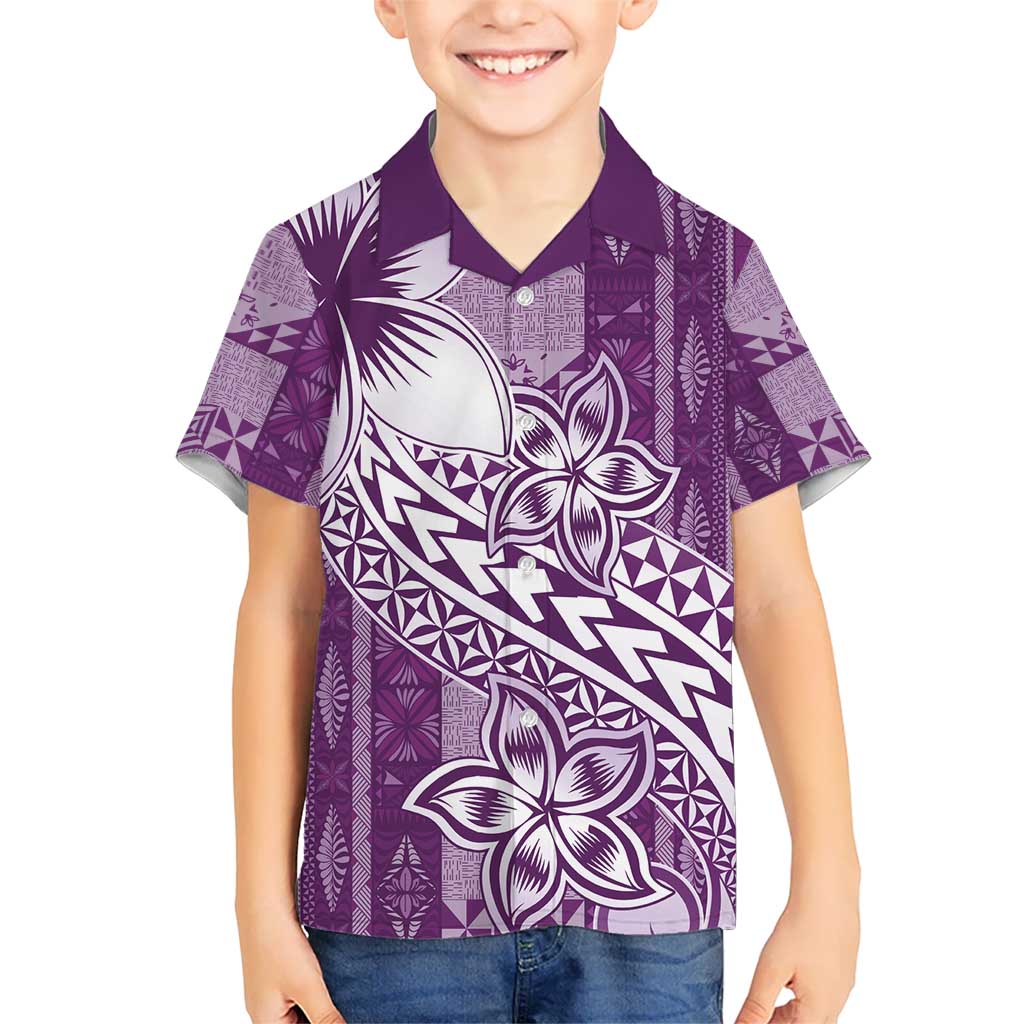 Tonga Kupesi Ngatu Hawaiian Shirt Vintage Purple Plumeria