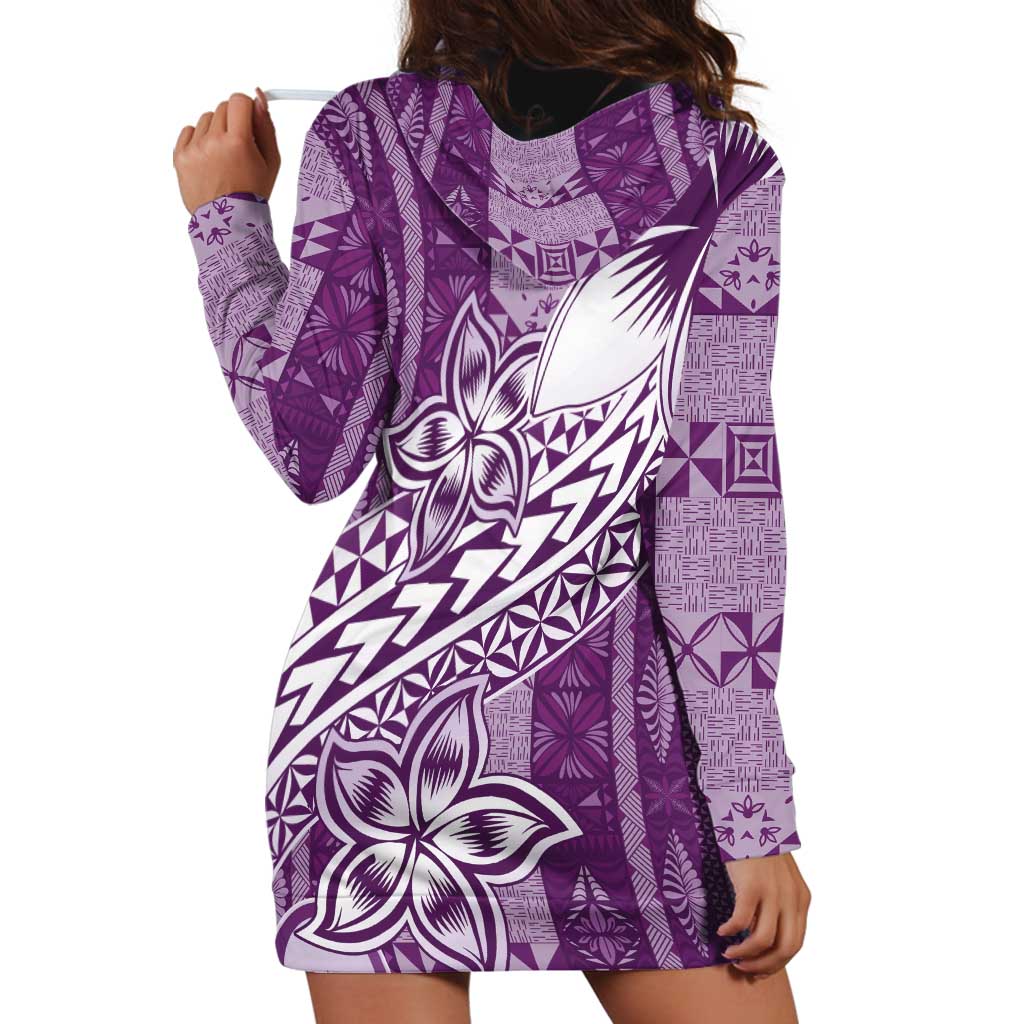 Tonga Kupesi Ngatu Hoodie Dress Vintage Purple Plumeria LT05 - Polynesian Pride