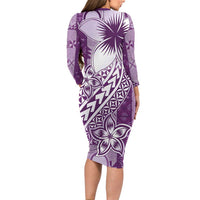 Tonga Kupesi Ngatu Long Sleeve Bodycon Dress Vintage Purple Plumeria LT05 - Polynesian Pride