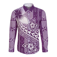 Tonga Kupesi Ngatu Long Sleeve Button Shirt Vintage Purple Plumeria LT05 Unisex Purple - Polynesian Pride