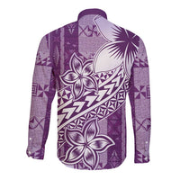 Tonga Kupesi Ngatu Long Sleeve Button Shirt Vintage Purple Plumeria LT05 - Polynesian Pride