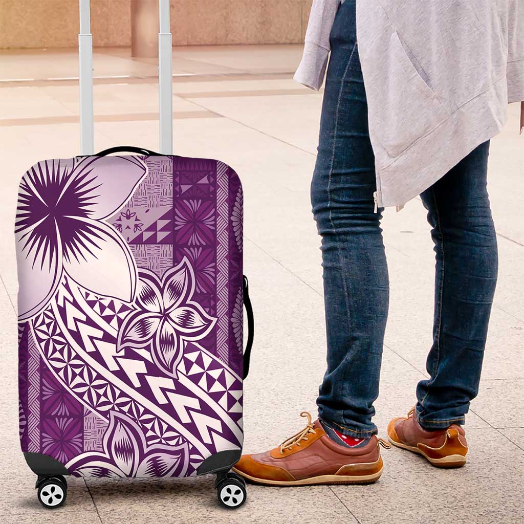 Tonga Kupesi Ngatu Luggage Cover Vintage Purple Plumeria LT05 Purple - Polynesian Pride