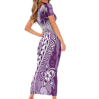 Tonga Kupesi Ngatu Short Sleeve Bodycon Dress Vintage Purple Plumeria LT05 - Polynesian Pride