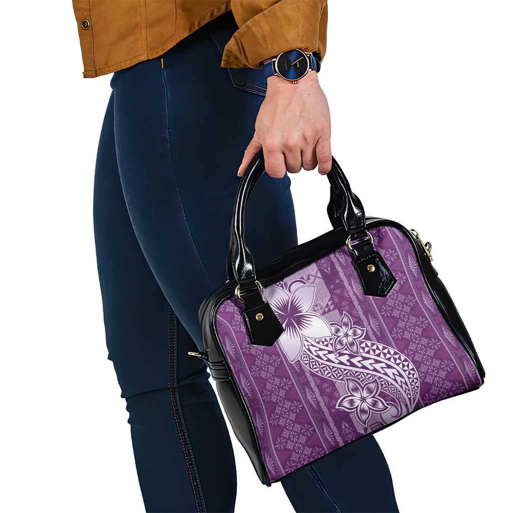 Tonga Kupesi Ngatu Shoulder Handbag Vintage Purple Plumeria