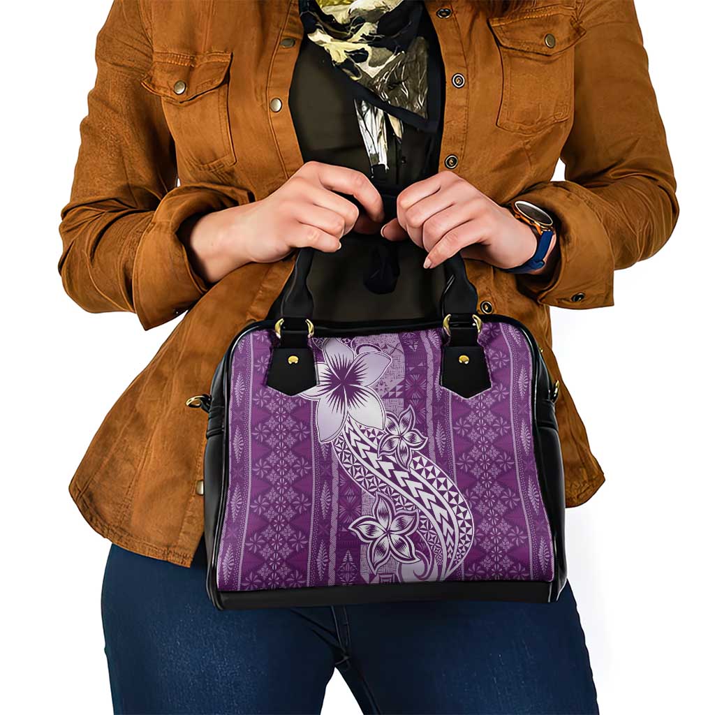 Tonga Kupesi Ngatu Shoulder Handbag Vintage Purple Plumeria