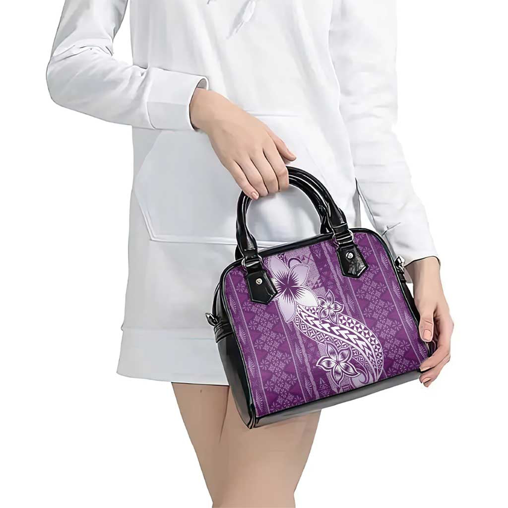 Tonga Kupesi Ngatu Shoulder Handbag Vintage Purple Plumeria