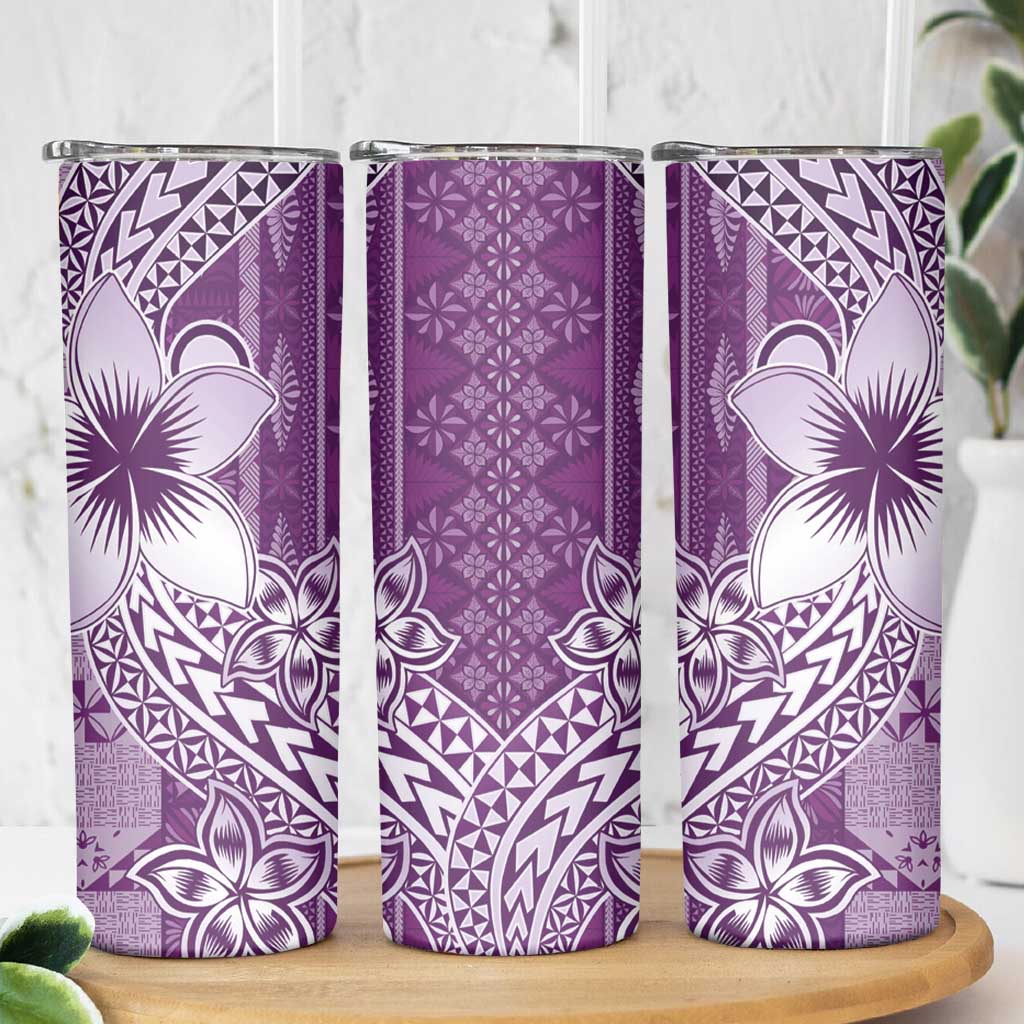 Tonga Kupesi Ngatu Skinny Tumbler Vintage Purple Plumeria LT05 - Polynesian Pride