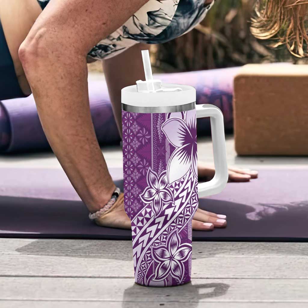 Tonga Kupesi Ngatu Tumbler With Handle Vintage Purple Plumeria
