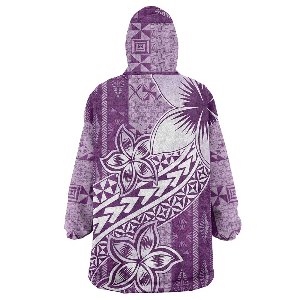 Tonga Kupesi Ngatu Wearable Blanket Hoodie Vintage Purple Plumeria LT05 - Polynesian Pride