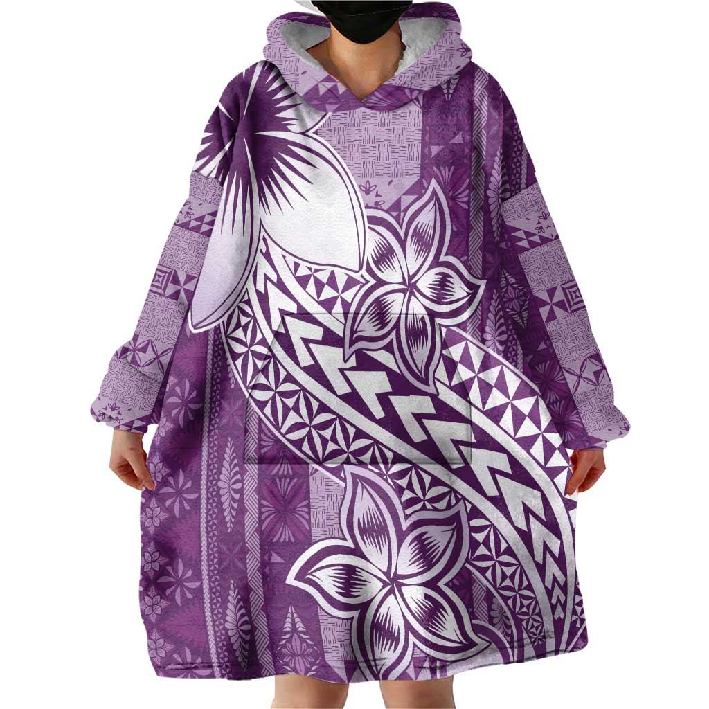 Tonga Kupesi Ngatu Wearable Blanket Hoodie Vintage Purple Plumeria LT05 - Polynesian Pride