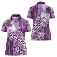Tonga Kupesi Ngatu Women Polo Shirt Vintage Purple Plumeria LT05 - Polynesian Pride