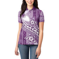 Tonga Kupesi Ngatu Women Polo Shirt Vintage Purple Plumeria LT05 - Polynesian Pride