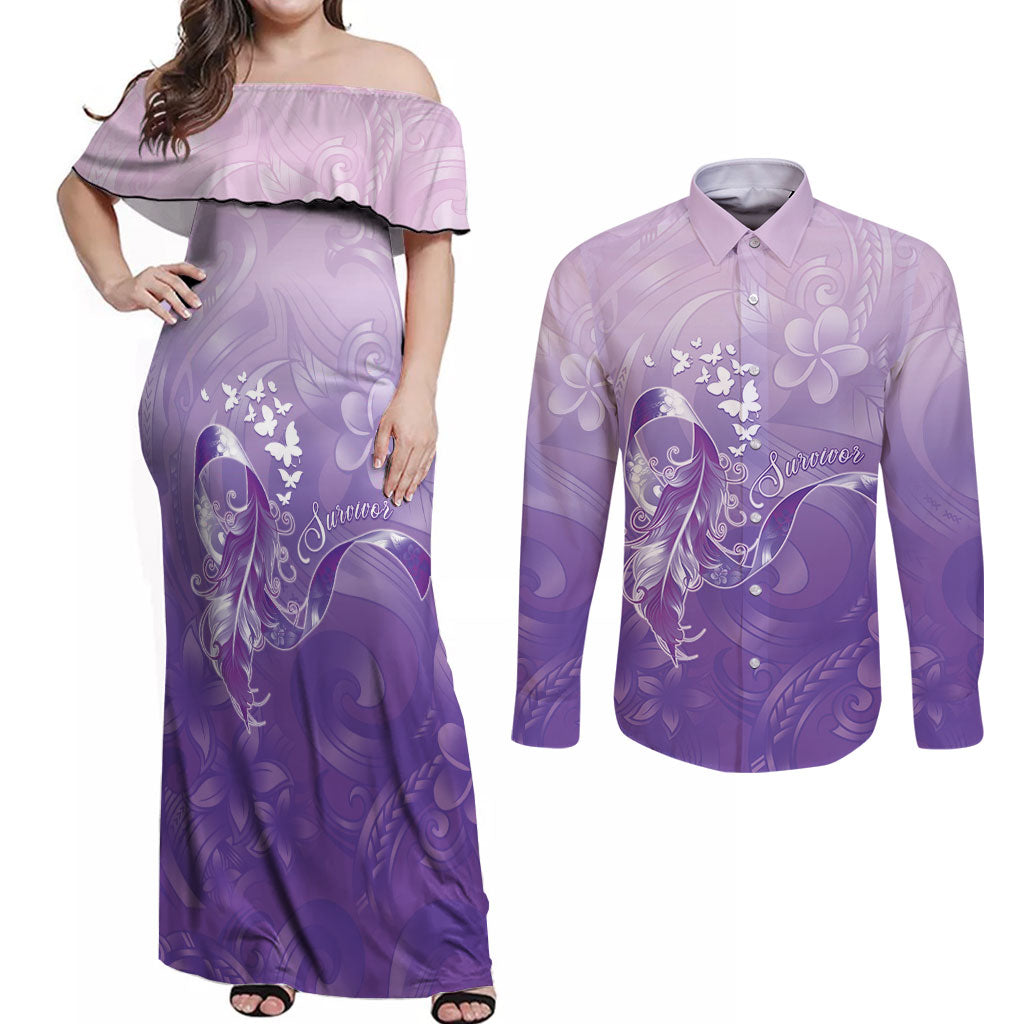 Lupus Awareness Month Couples Matching Off Shoulder Maxi Dress and Long Sleeve Button Shirt Polynesian Style