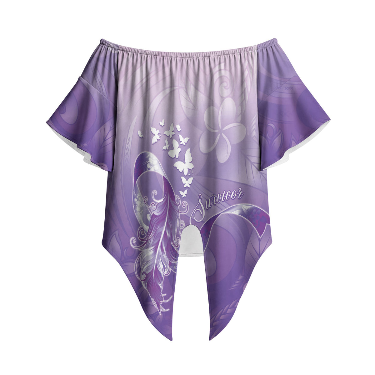 Lupus Awareness Month Off Shoulder Wrap Waist Top Polynesian Style LT05 Lilac - Polynesian Pride