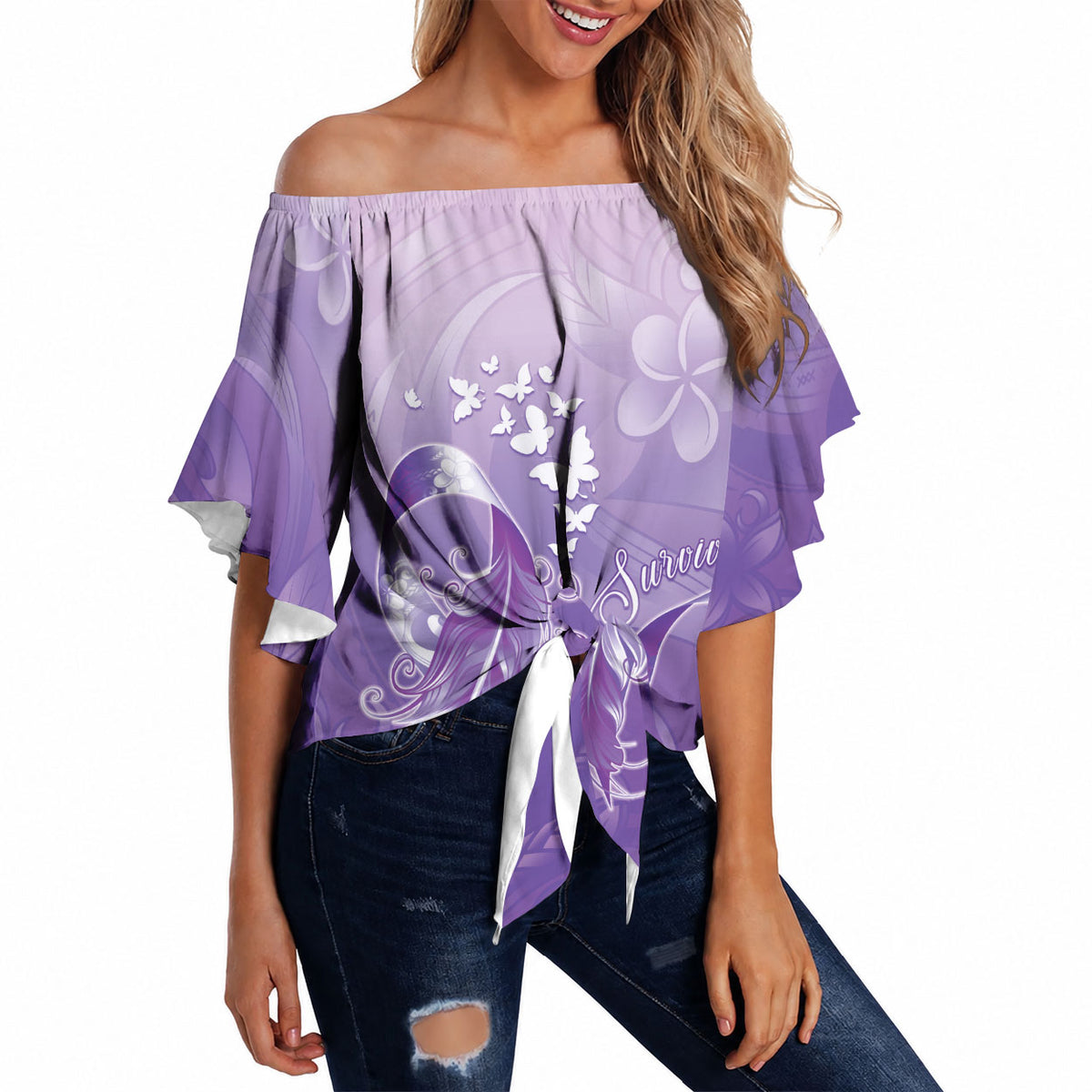 Lupus Awareness Month Off Shoulder Wrap Waist Top Polynesian Style LT05 - Polynesian Pride