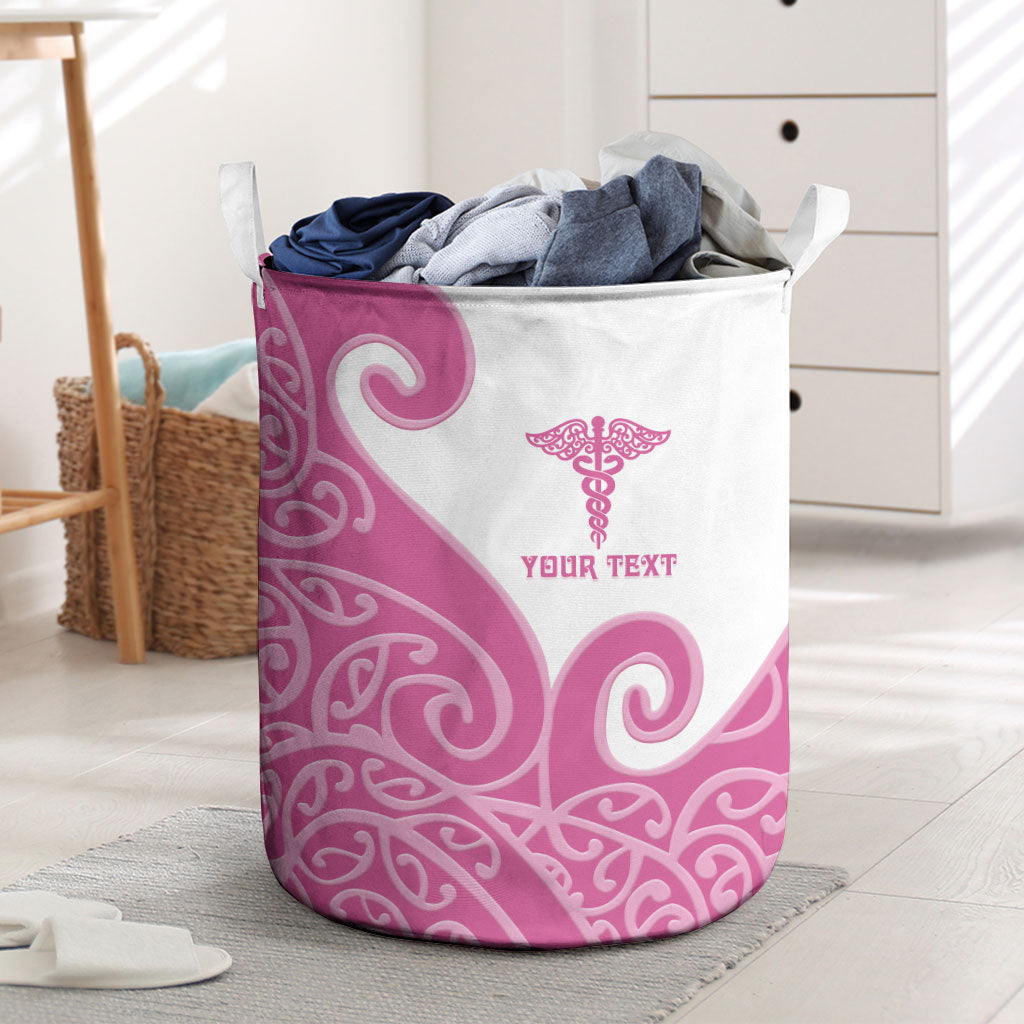 Personalised New Zealand Nurse Laundry Basket Maori Koru Pink Version
