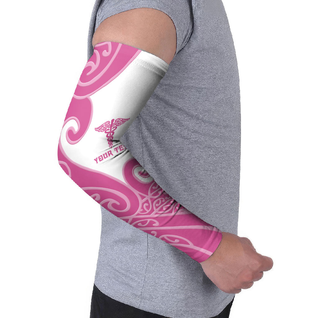 Personalised New Zealand Nurse Arm Sleeves Maori Koru Pink Version