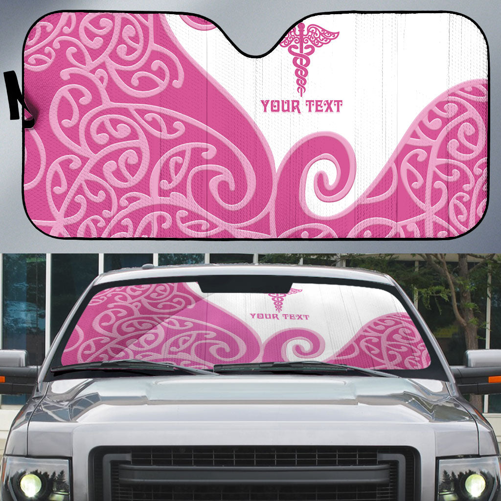 Personalised New Zealand Nurse Auto Sun Shade Maori Koru Pink Version