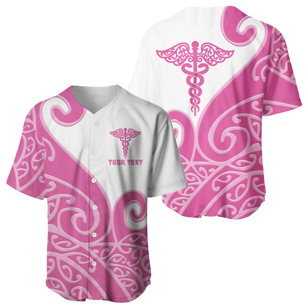 Personalised New Zealand Nurse Baseball Jersey Maori Koru Pink Version