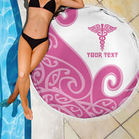 Personalised New Zealand Nurse Beach Blanket Maori Koru Pink Version