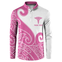 Personalised New Zealand Nurse Button Sweatshirt Maori Koru Pink Version