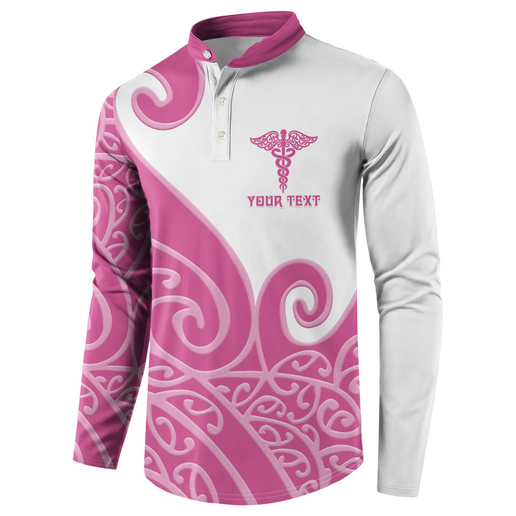 Personalised New Zealand Nurse Button Sweatshirt Maori Koru Pink Version