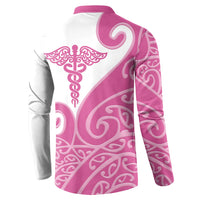 Personalised New Zealand Nurse Button Sweatshirt Maori Koru Pink Version