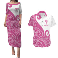 Personalised New Zealand Nurse Couples Matching Puletasi and Hawaiian Shirt Maori Koru Pink Version LT05 Pink - Polynesian Pride