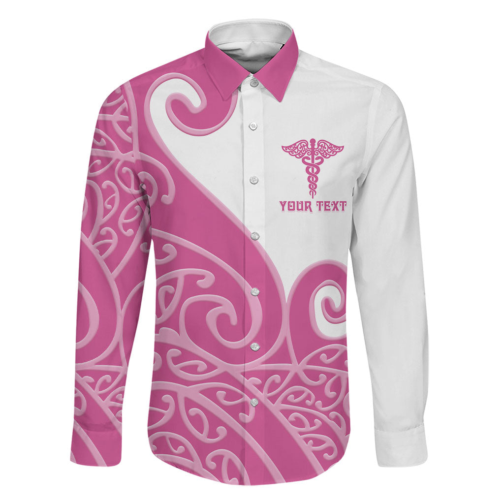 Personalised New Zealand Nurse Family Matching Long Sleeve Bodycon Dress and Hawaiian Shirt Maori Koru Pink Version LT05 Dad's Shirt - Long Sleeve Pink - Polynesian Pride